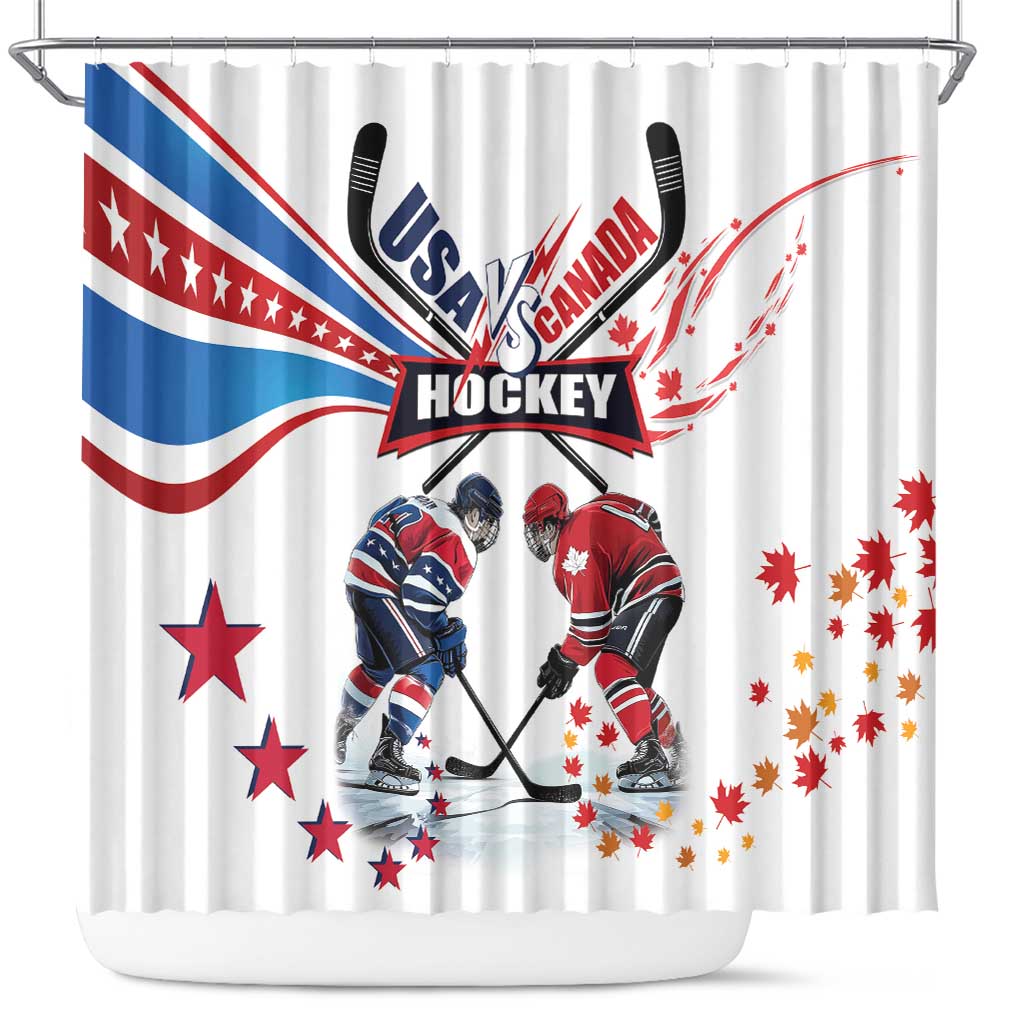 USA vs Canada Ice Hockey Face Off Shower Curtain Stars Maple Leaf LT01