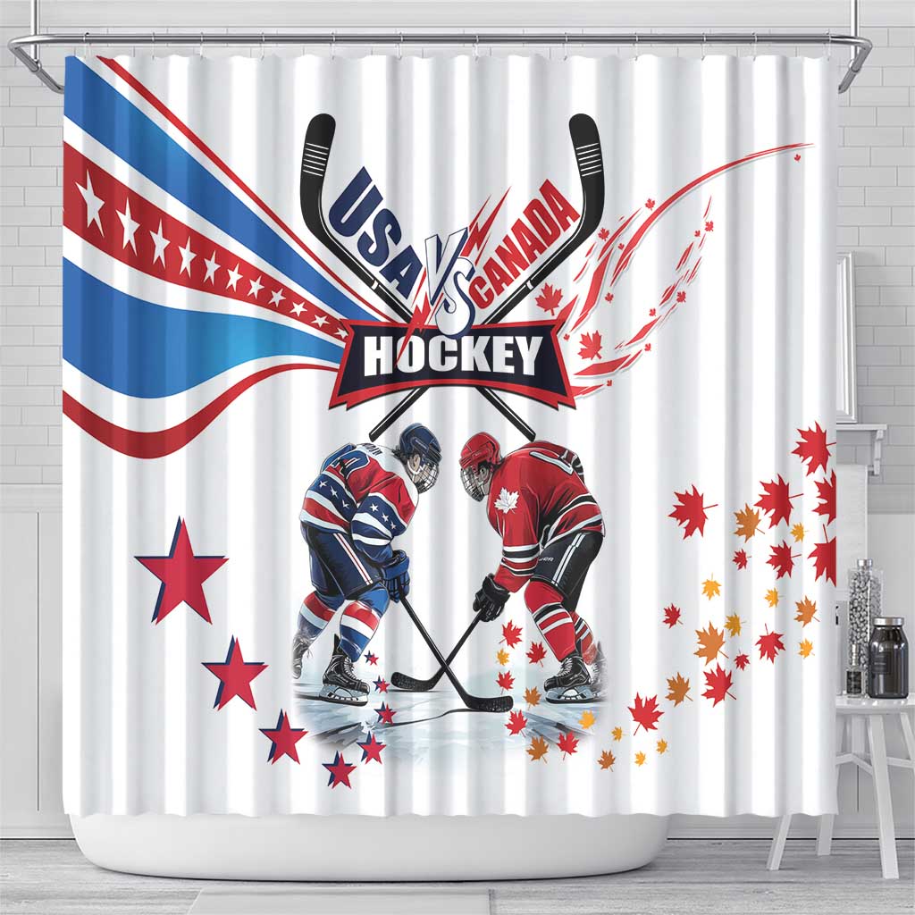 USA vs Canada Ice Hockey Face Off Shower Curtain Stars Maple Leaf LT01