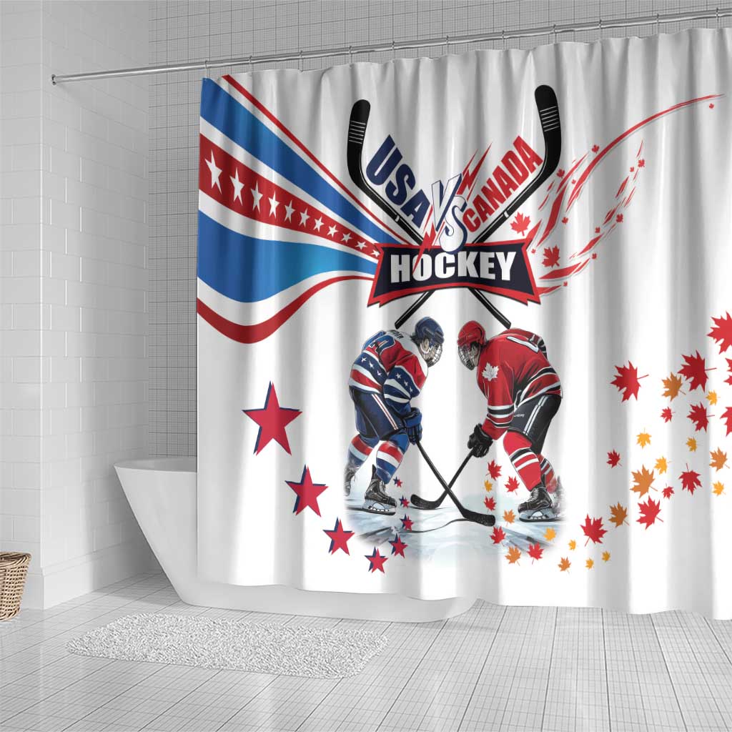 USA vs Canada Ice Hockey Face Off Shower Curtain Stars Maple Leaf LT01