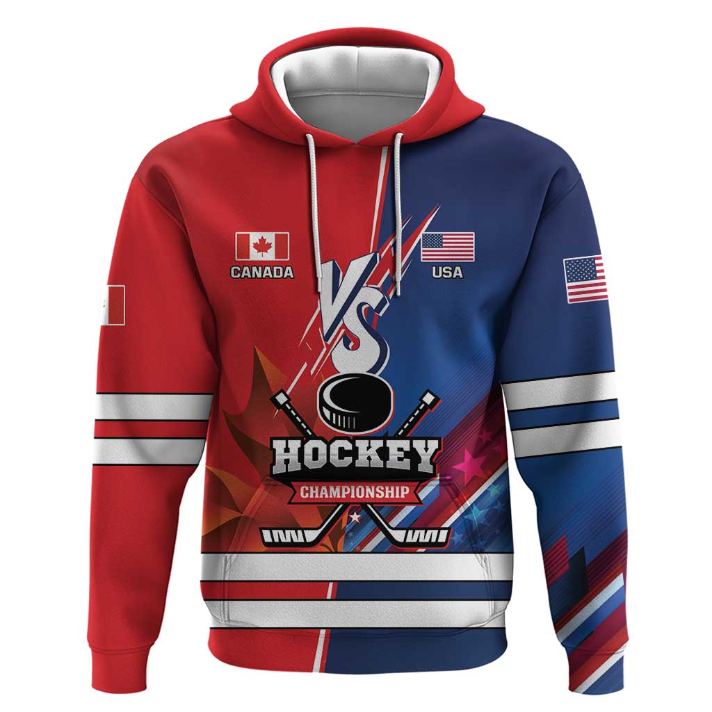 Custom USA vs Canada Ice Hockey Face Off Hoodie Hockey Championship LT01