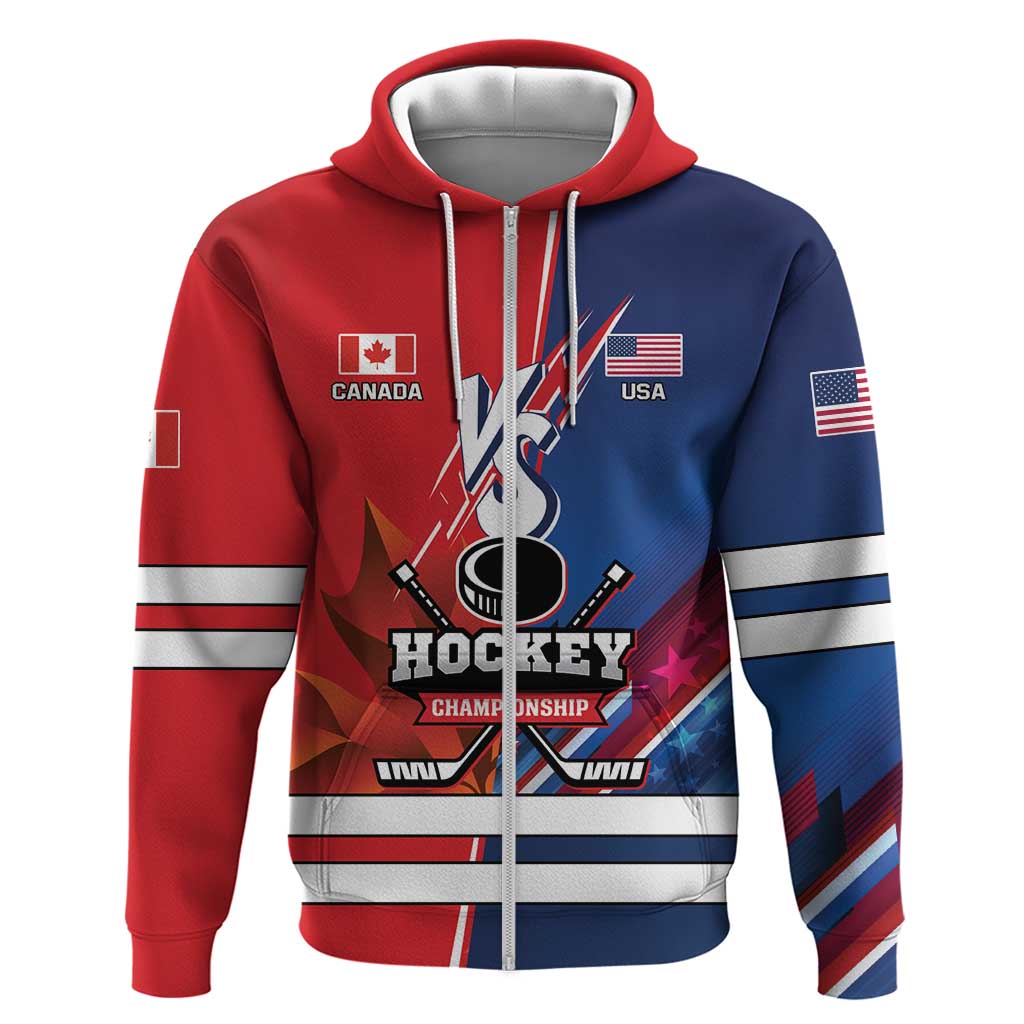 Custom USA vs Canada Ice Hockey Face Off Hoodie Hockey Championship LT01