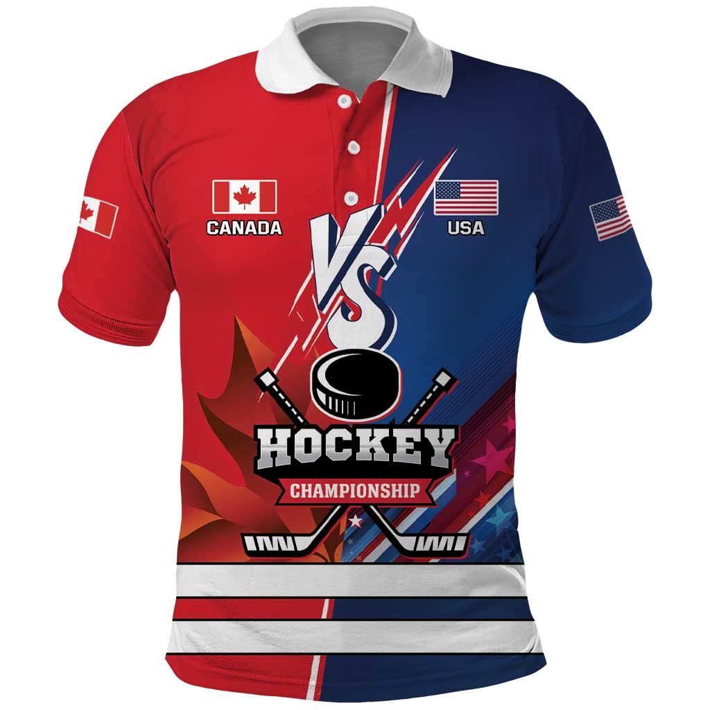 Custom USA vs Canada Ice Hockey Face Off Polo Shirt Hockey Championship LT01