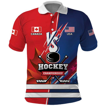 Custom USA vs Canada Ice Hockey Face Off Polo Shirt Hockey Championship LT01