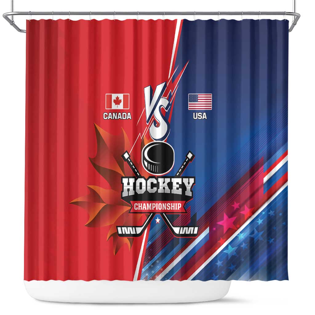 USA vs Canada Ice Hockey Face Off Shower Curtain Hockey Championship LT01