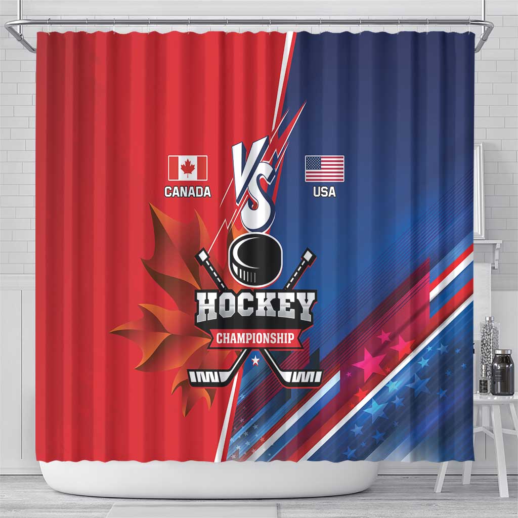 USA vs Canada Ice Hockey Face Off Shower Curtain Hockey Championship LT01