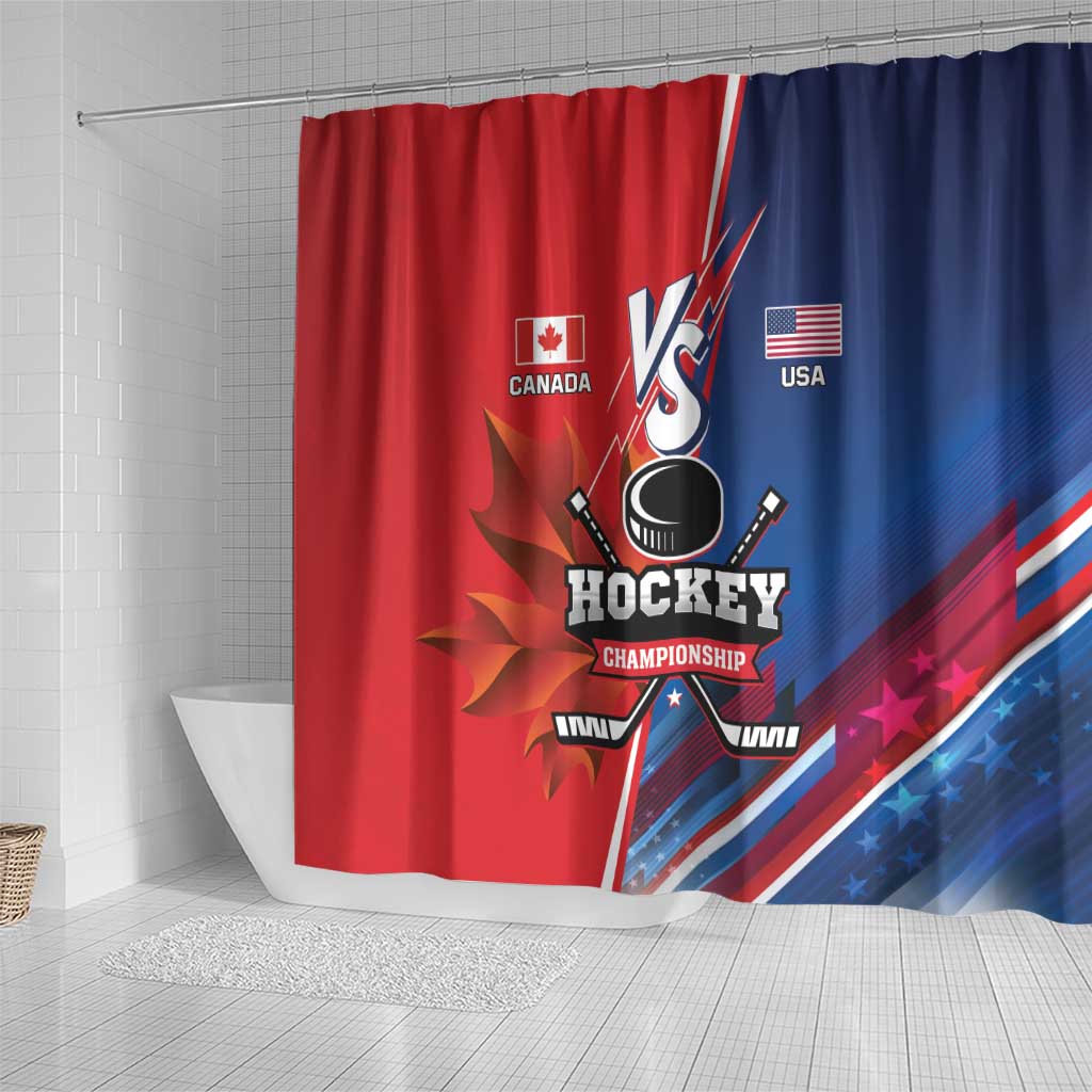 USA vs Canada Ice Hockey Face Off Shower Curtain Hockey Championship LT01