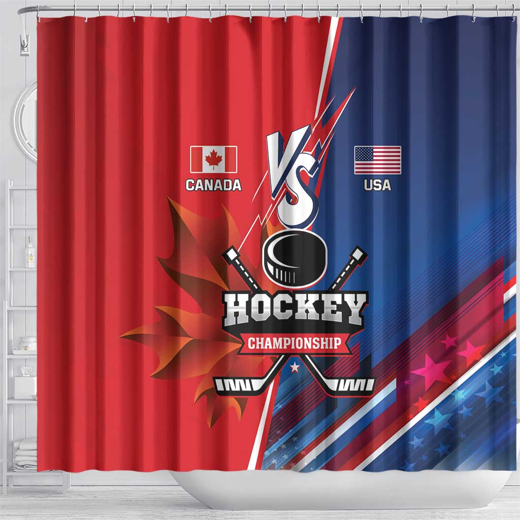 USA vs Canada Ice Hockey Face Off Shower Curtain Hockey Championship LT01