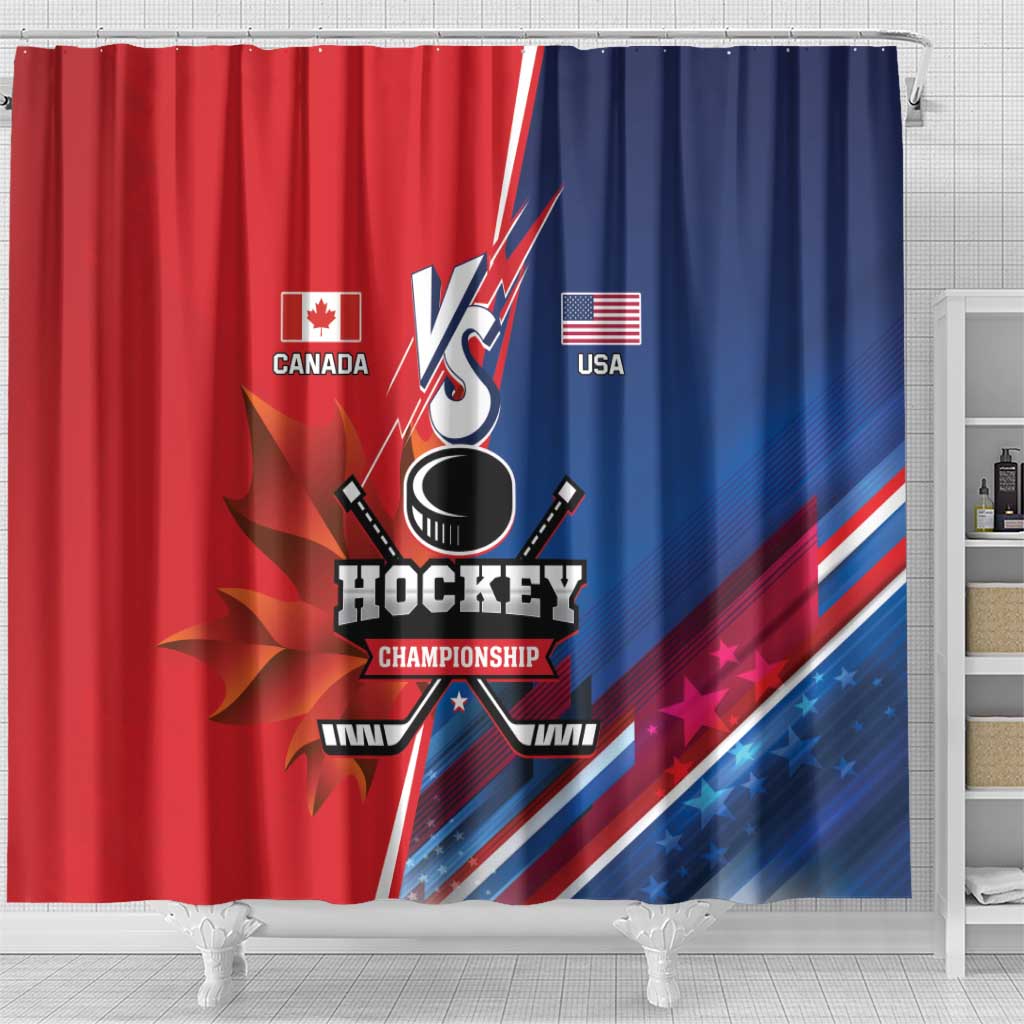 USA vs Canada Ice Hockey Face Off Shower Curtain Hockey Championship LT01