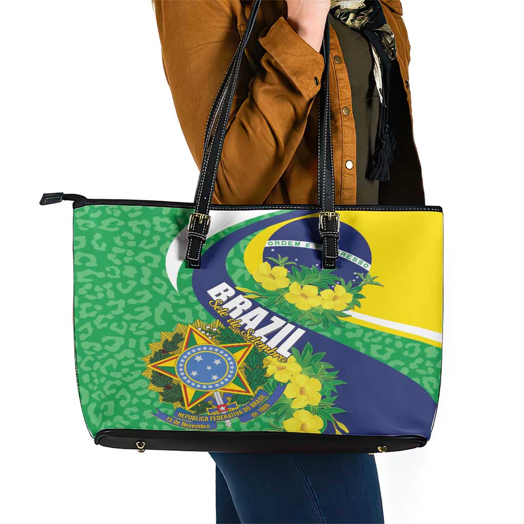 Brazil Sete de Setembro Leather Tote Bag Flor De Ip Amarel Leopard Pattern LT01