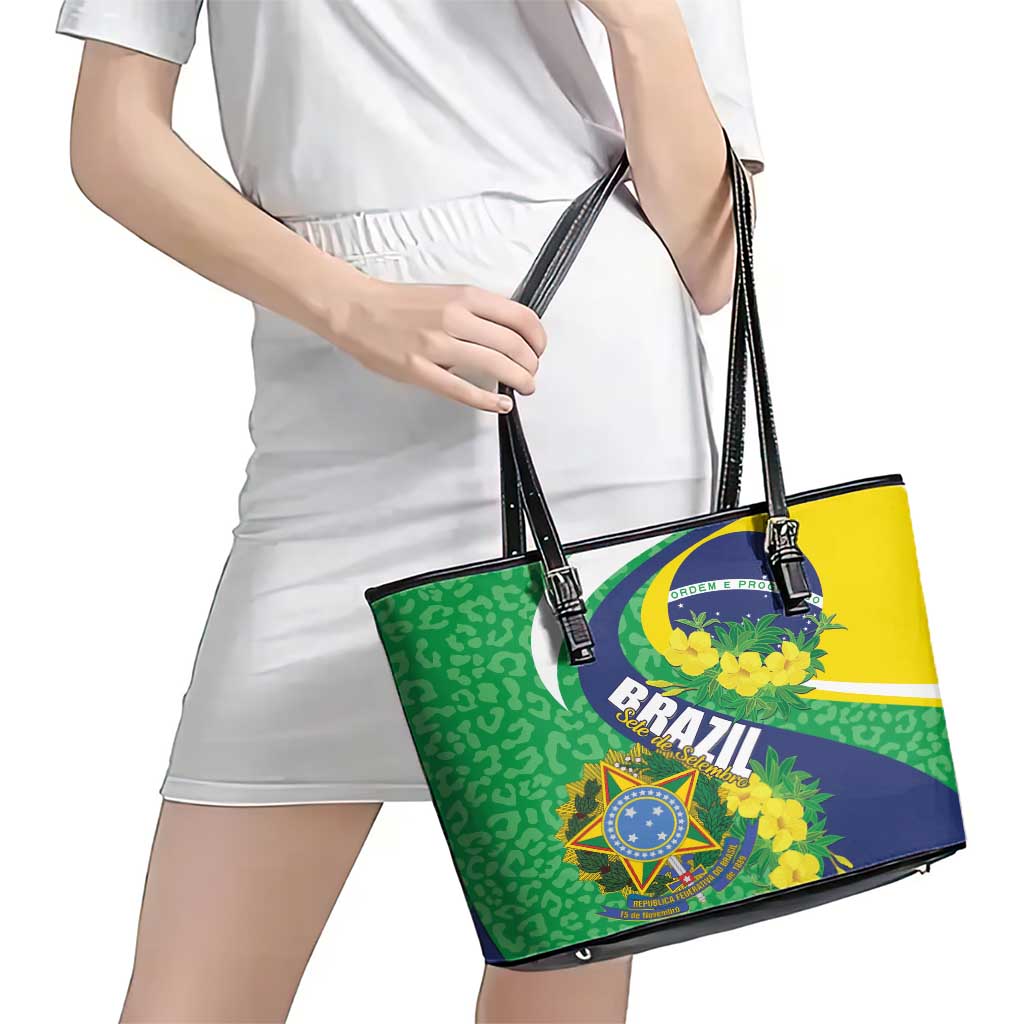 Brazil Sete de Setembro Leather Tote Bag Flor De Ip Amarel Leopard Pattern LT01