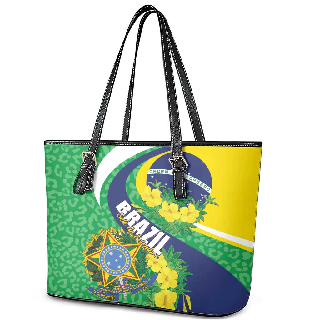 Brazil Sete de Setembro Leather Tote Bag Flor De Ip Amarel Leopard Pattern LT01