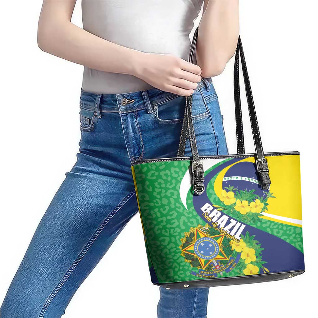 Brazil Sete de Setembro Leather Tote Bag Flor De Ip Amarel Leopard Pattern LT01