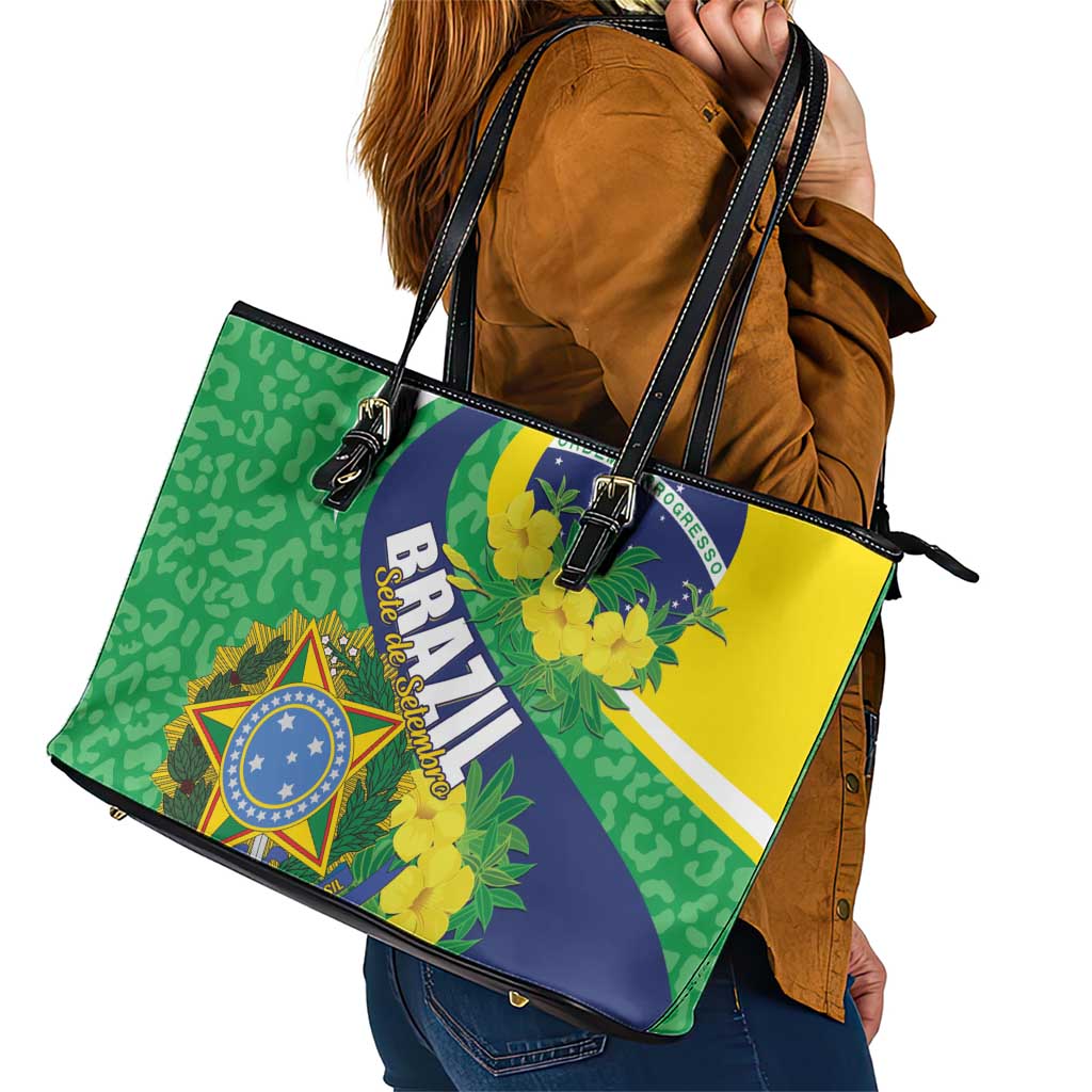 Brazil Sete de Setembro Leather Tote Bag Flor De Ip Amarel Leopard Pattern LT01