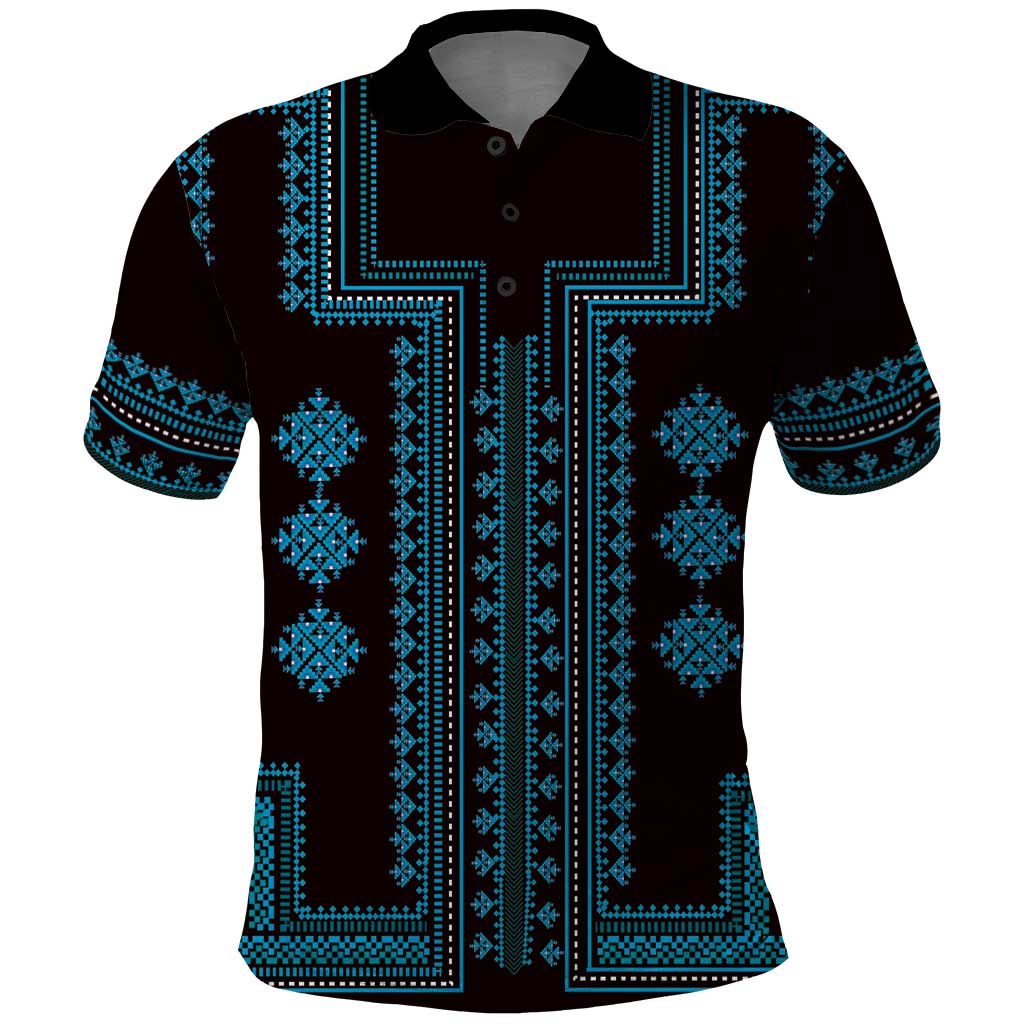 Bulgaria Traditional Pattern Blue Polo Shirt Balkan Culture LT01