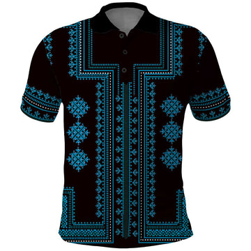 Bulgaria Traditional Pattern Blue Polo Shirt Balkan Culture LT01