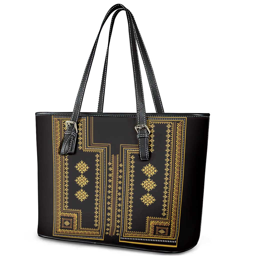 Bulgaria Traditional Pattern Gold Leather Tote Bag Balkan Culture LT01