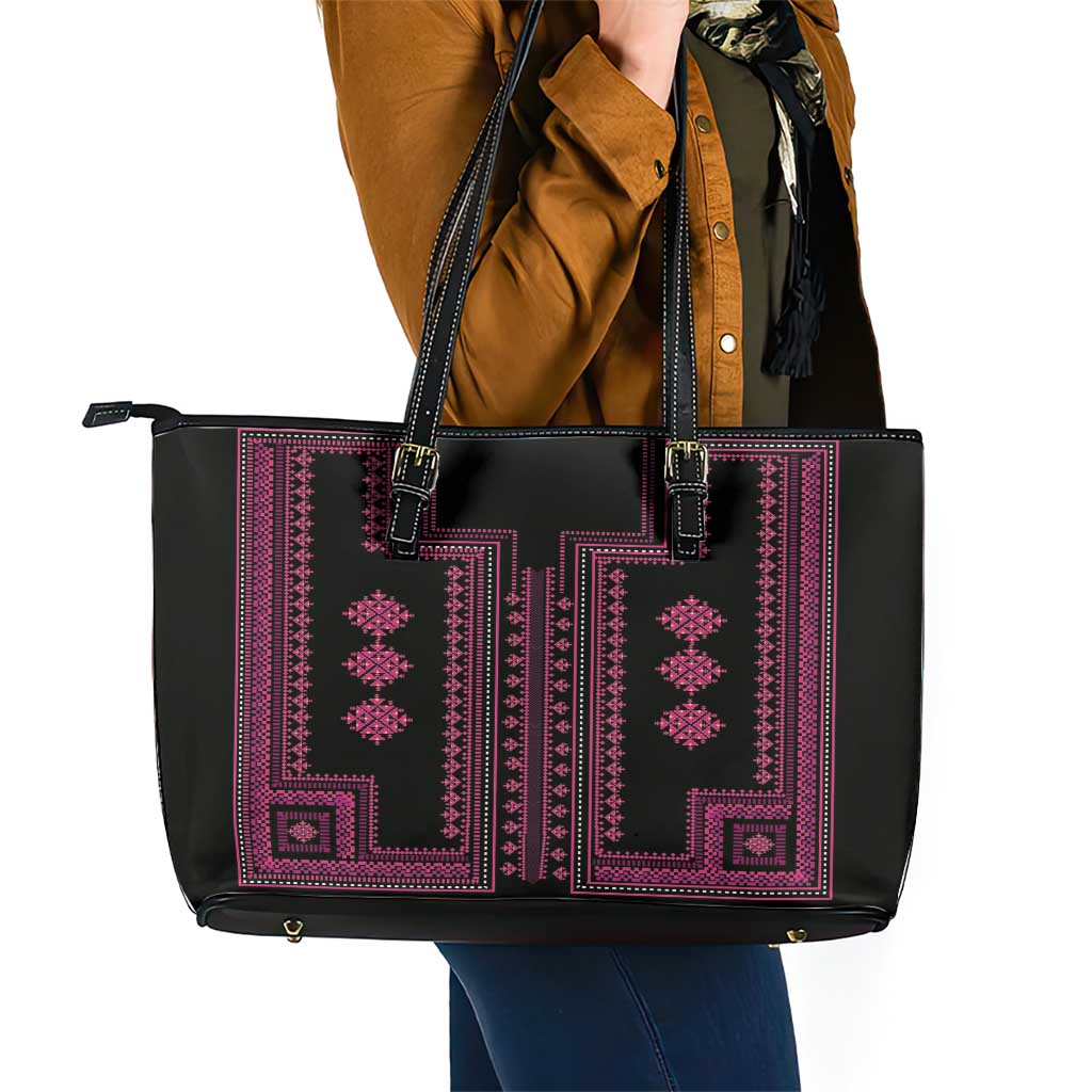 Bulgaria Traditional Pattern Pink Leather Tote Bag Balkan Culture LT01