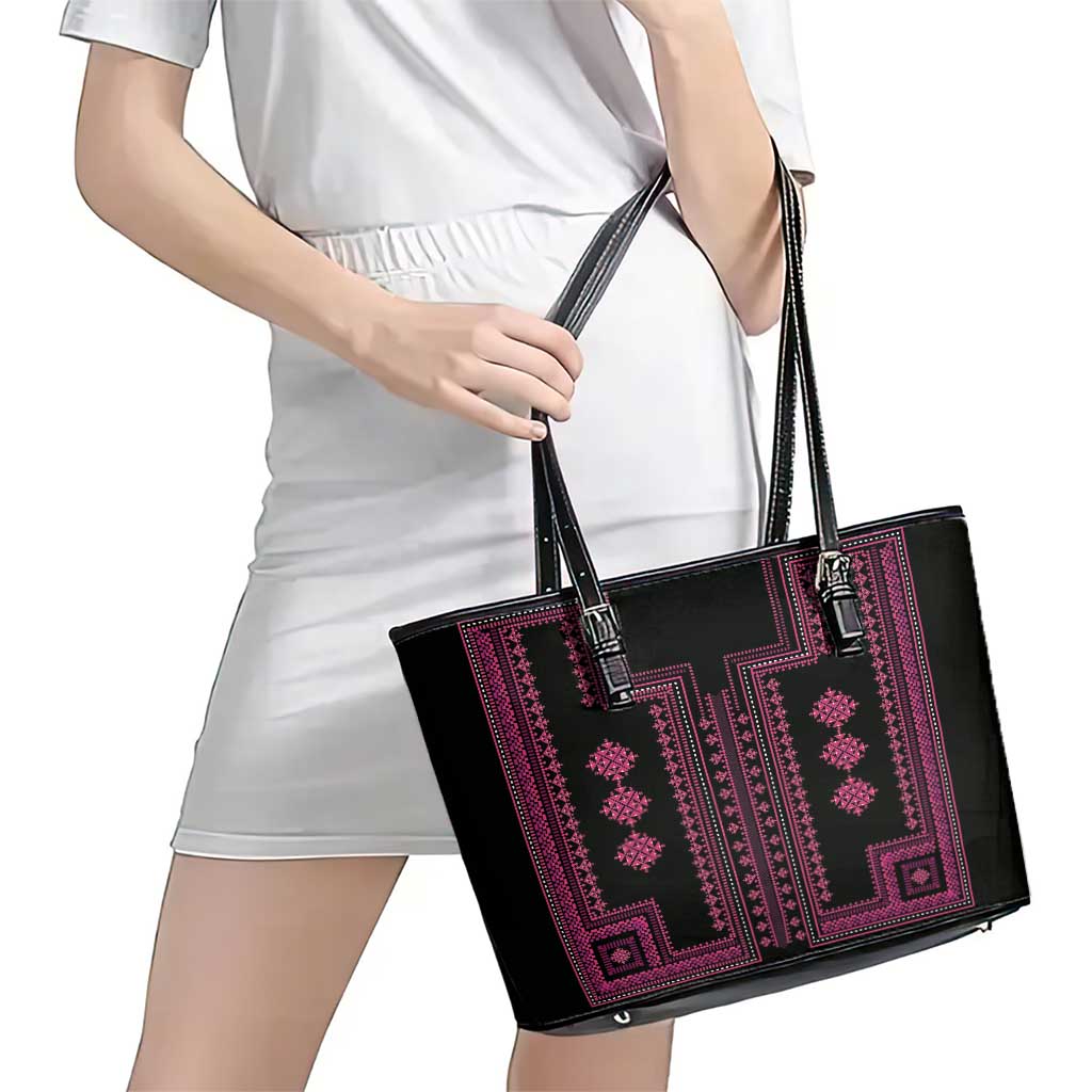 Bulgaria Traditional Pattern Pink Leather Tote Bag Balkan Culture LT01