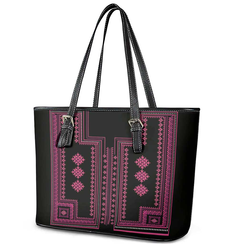 Bulgaria Traditional Pattern Pink Leather Tote Bag Balkan Culture LT01