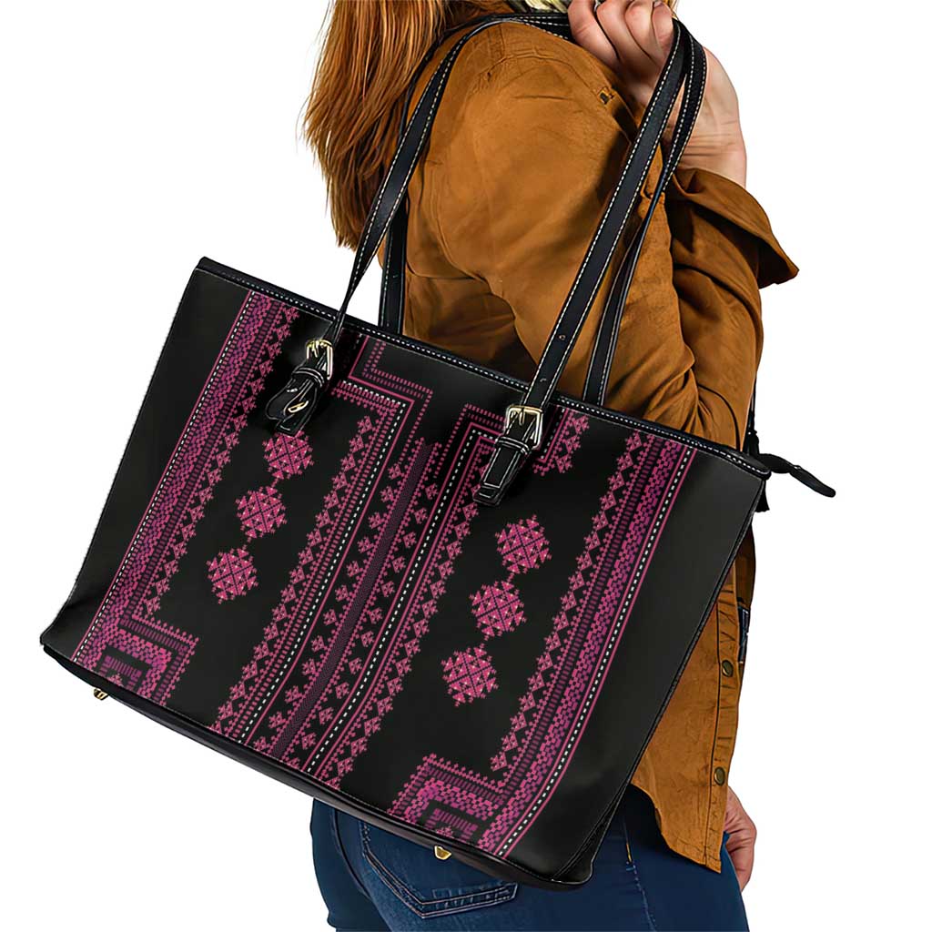Bulgaria Traditional Pattern Pink Leather Tote Bag Balkan Culture LT01