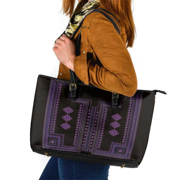Bulgaria Traditional Pattern Purple Leather Tote Bag Balkan Culture LT01