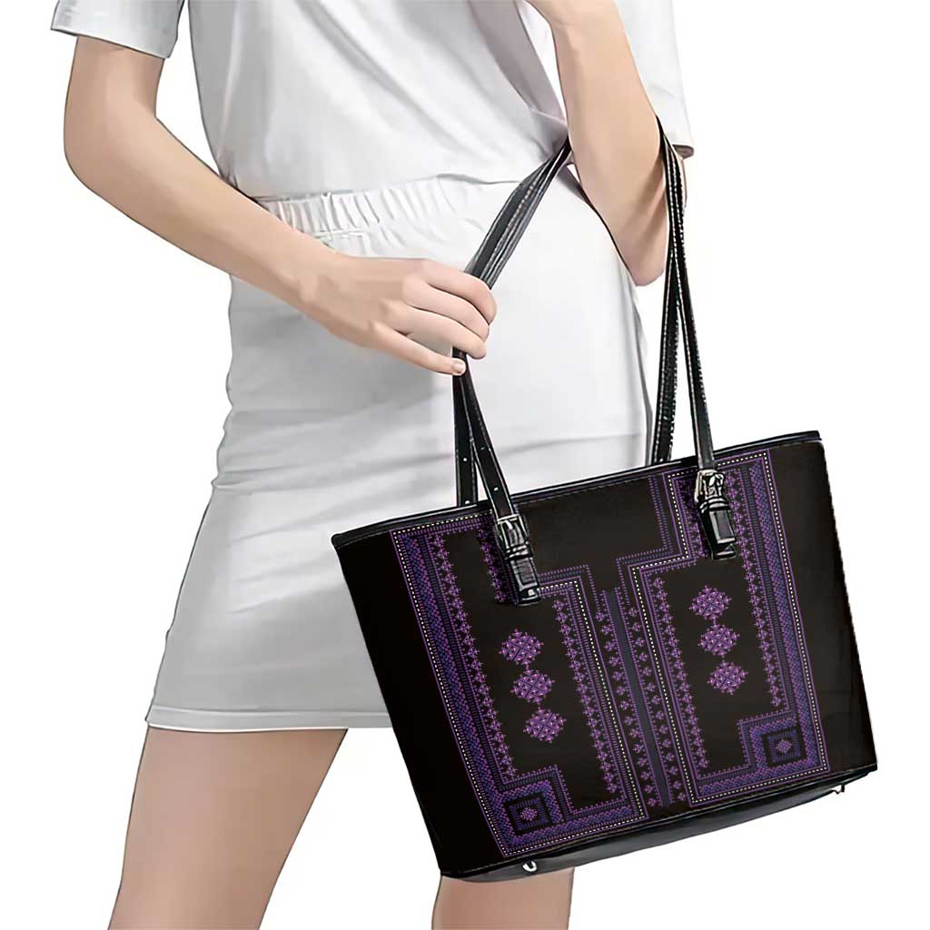 Bulgaria Traditional Pattern Purple Leather Tote Bag Balkan Culture LT01