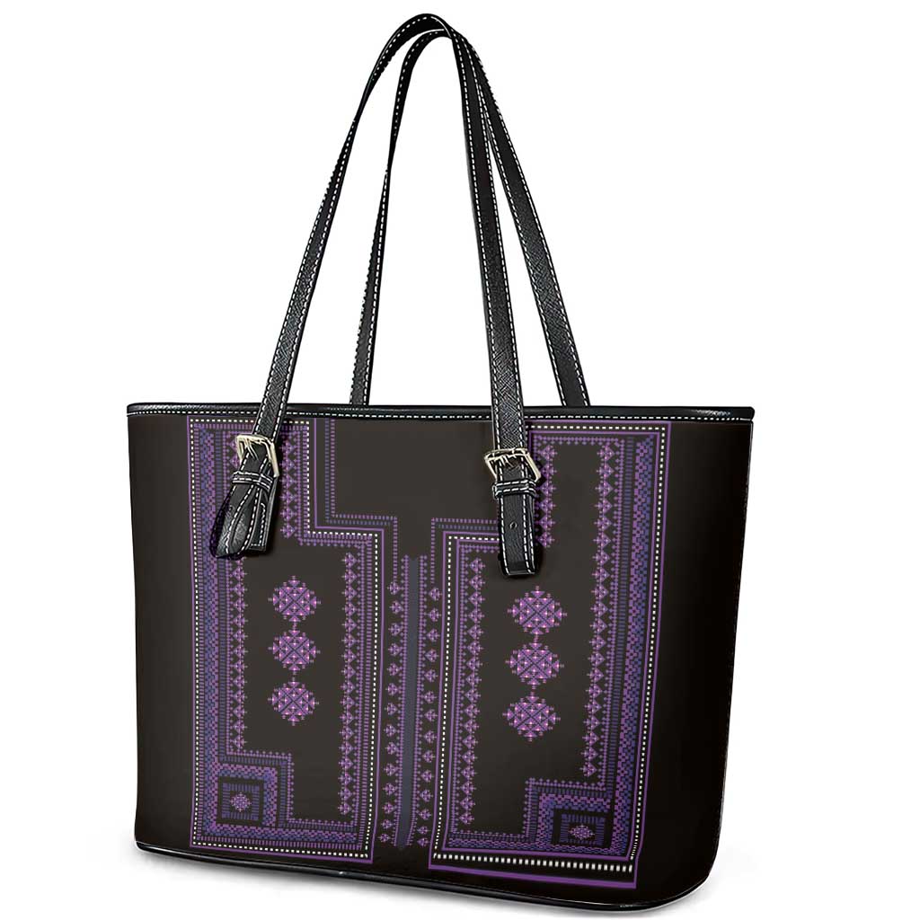 Bulgaria Traditional Pattern Purple Leather Tote Bag Balkan Culture LT01