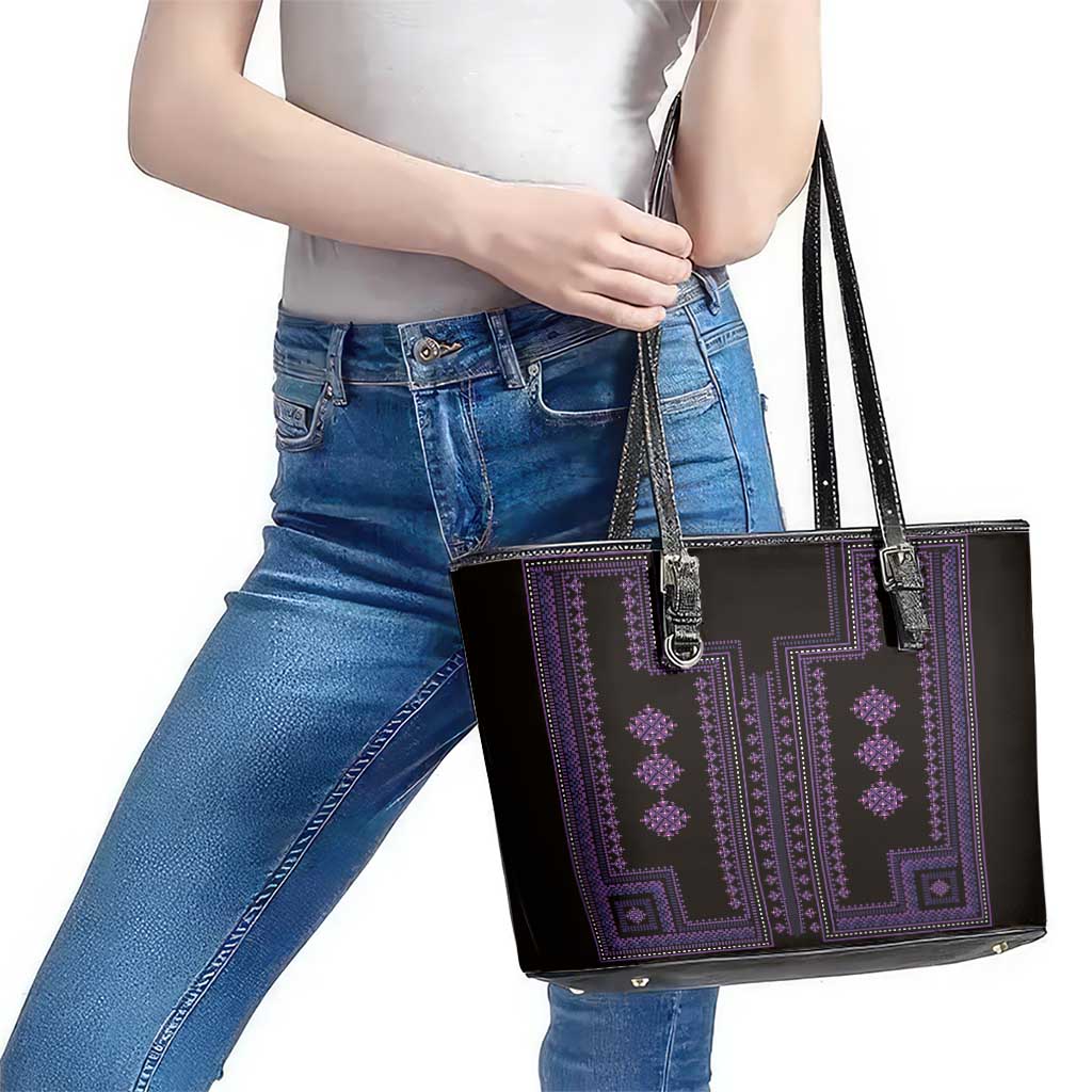 Bulgaria Traditional Pattern Purple Leather Tote Bag Balkan Culture LT01