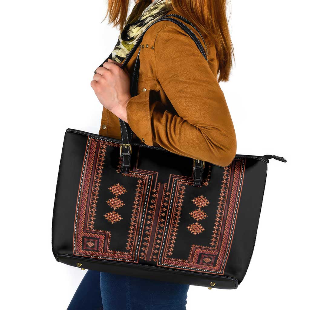 Bulgaria Traditional Pattern Red Leather Tote Bag Balkan Culture LT01