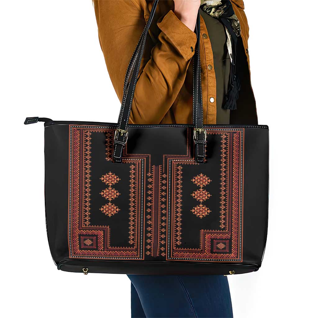 Bulgaria Traditional Pattern Red Leather Tote Bag Balkan Culture LT01