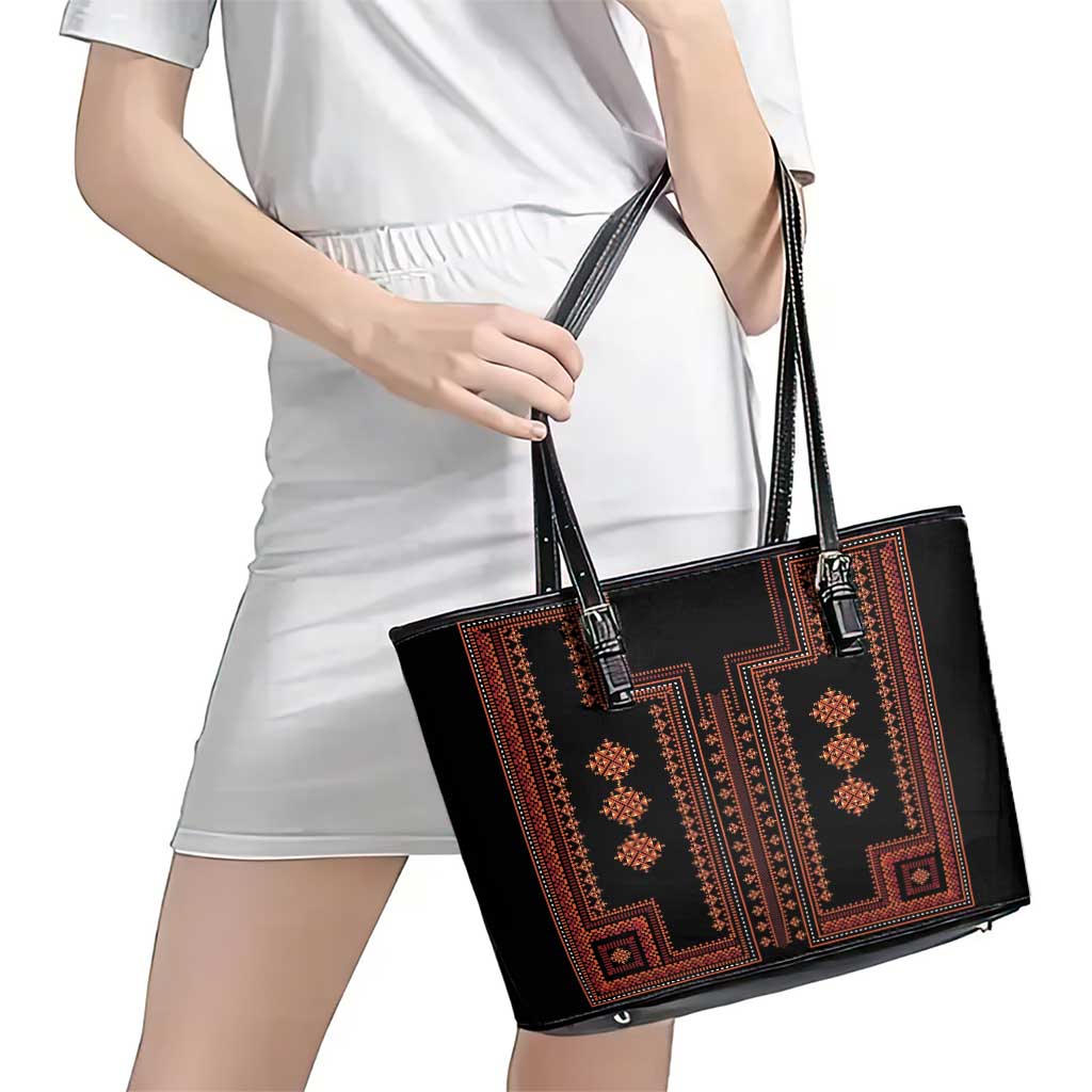 Bulgaria Traditional Pattern Red Leather Tote Bag Balkan Culture LT01