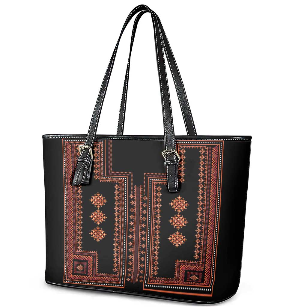 Bulgaria Traditional Pattern Red Leather Tote Bag Balkan Culture LT01