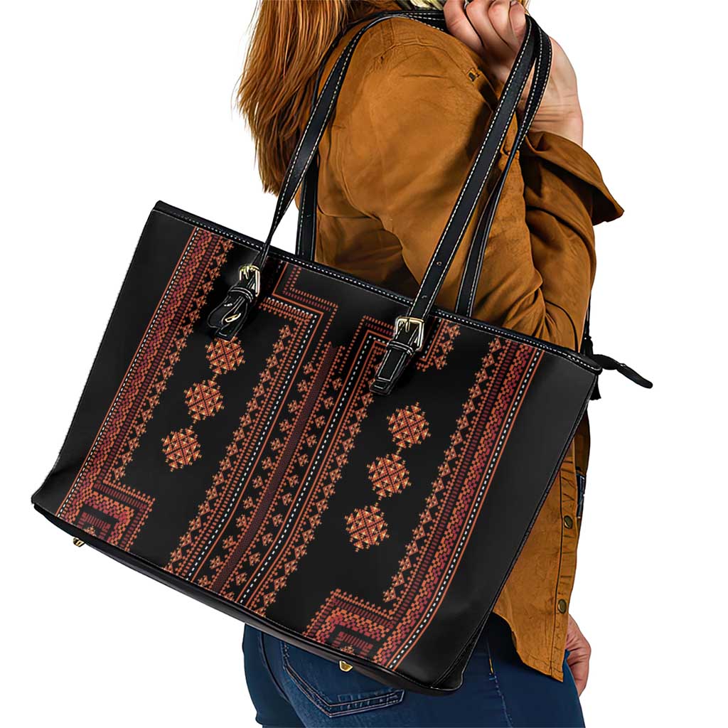 Bulgaria Traditional Pattern Red Leather Tote Bag Balkan Culture LT01