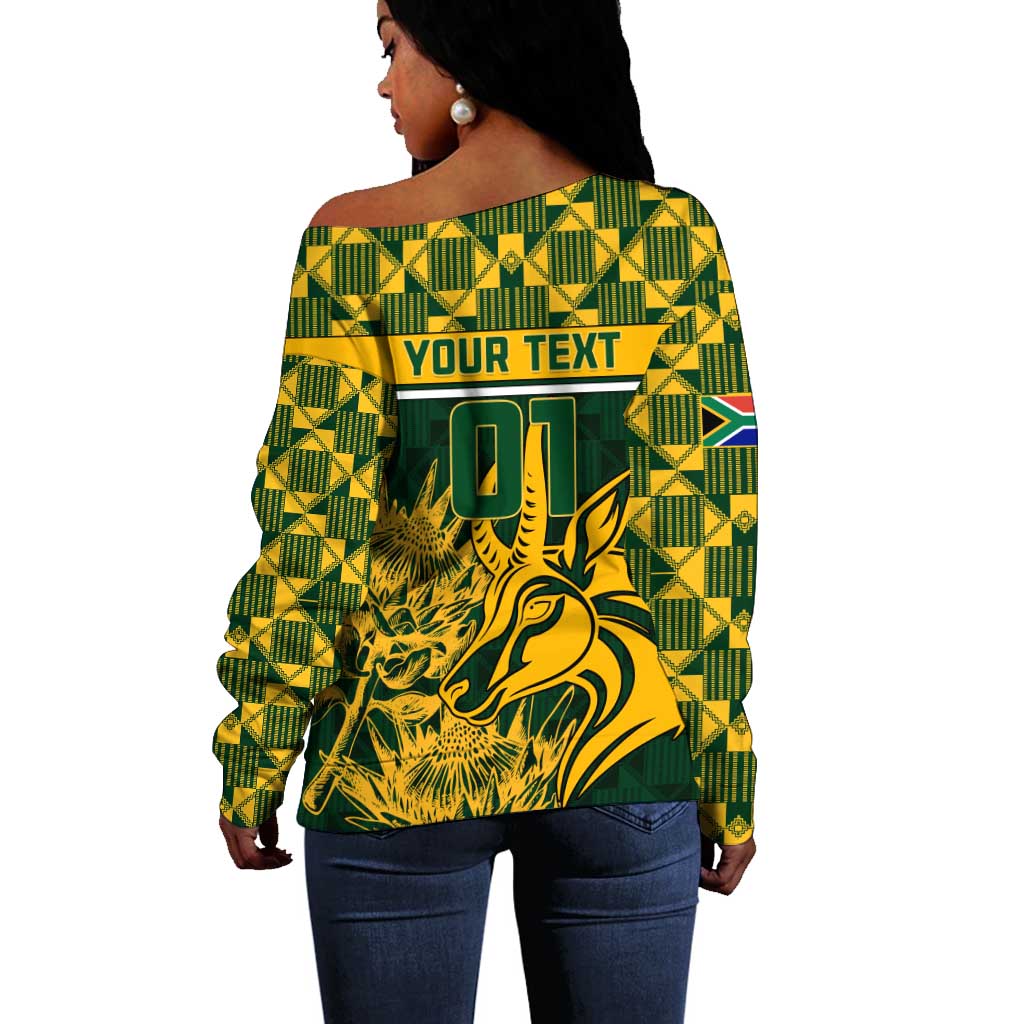 Custom South Africa Rugby Off Shoulder Sweater - Go Springboks with African Pattern LT01