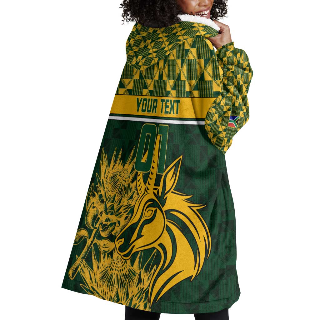 Custom South Africa Rugby Wearable Blanket Hoodie - Go Springboks with African Pattern LT01