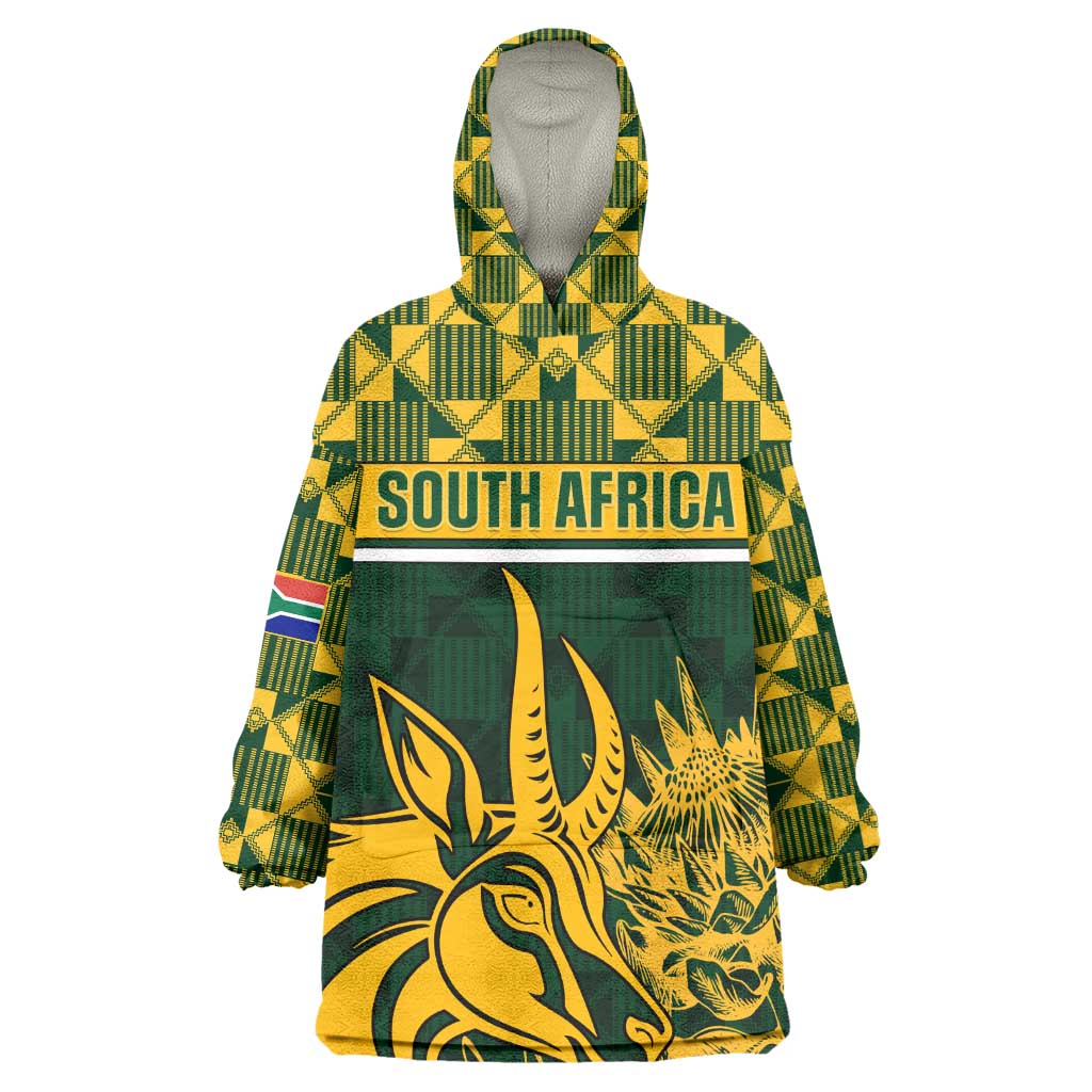 Custom South Africa Rugby Wearable Blanket Hoodie - Go Springboks with African Pattern LT01