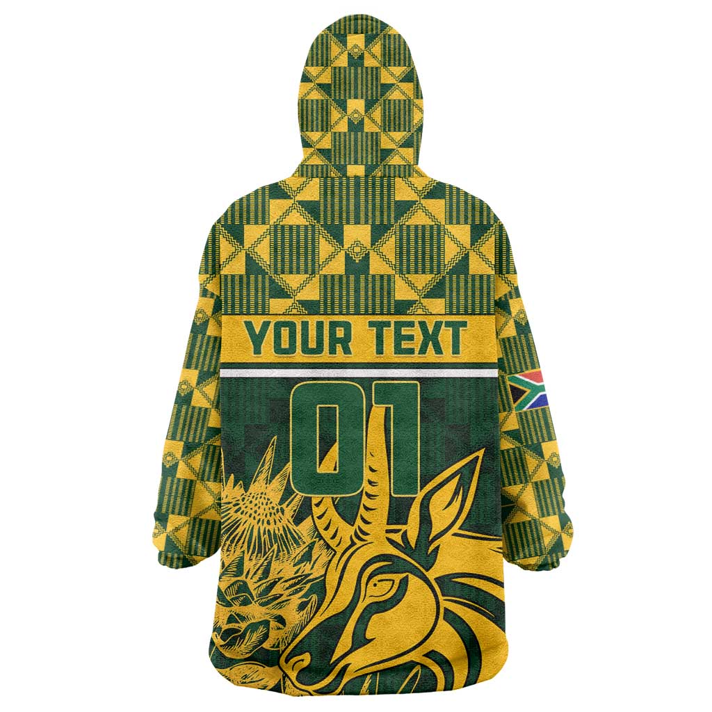 Custom South Africa Rugby Wearable Blanket Hoodie - Go Springboks with African Pattern LT01