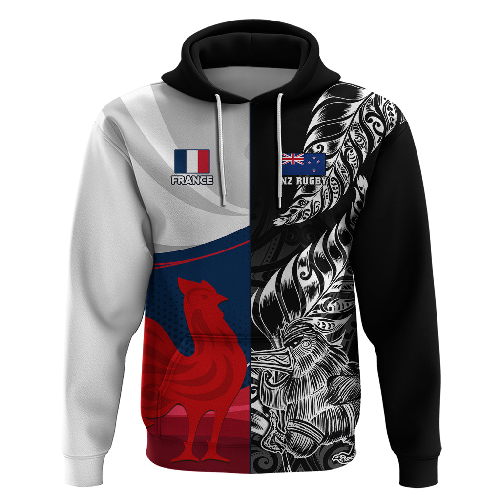 Custom New Zealand And France Rugby Hoodie XV de France Kiwi Silver Fern 2023 World Cup LT01