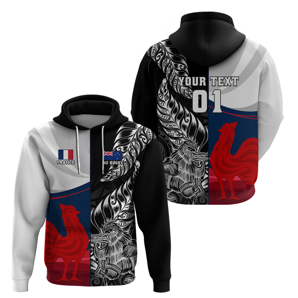 Custom New Zealand And France Rugby Hoodie XV de France Kiwi Silver Fern 2023 World Cup LT01