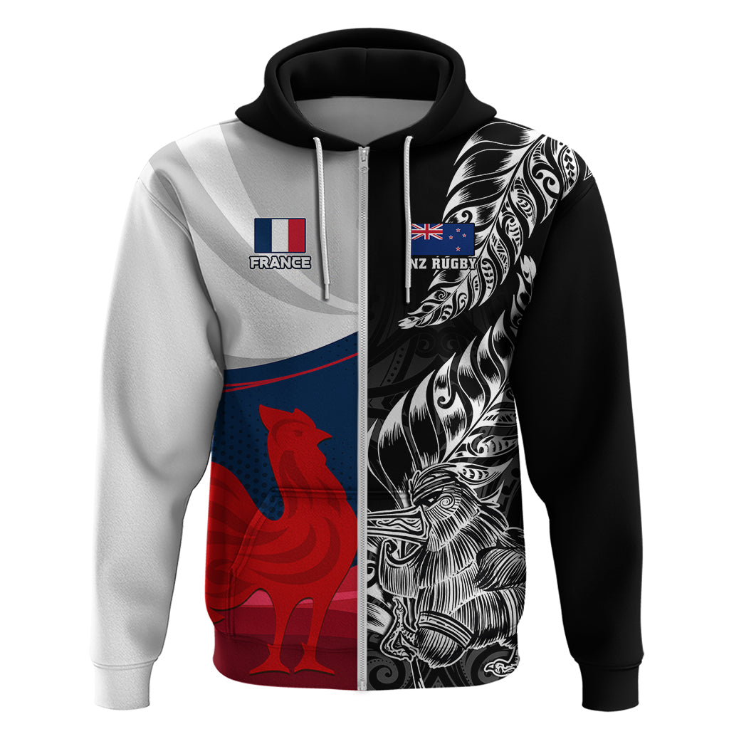 Custom New Zealand And France Rugby Hoodie XV de France Kiwi Silver Fern 2023 World Cup LT01