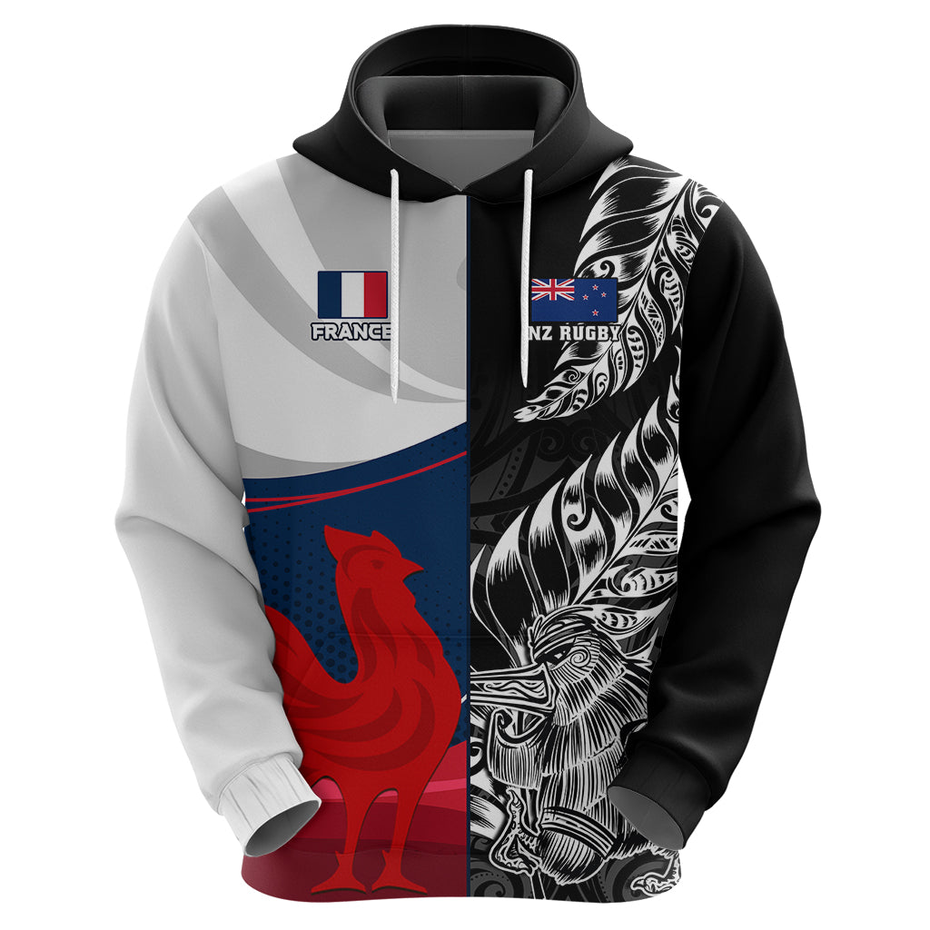 Custom New Zealand And France Rugby Hoodie XV de France Kiwi Silver Fern 2023 World Cup LT01