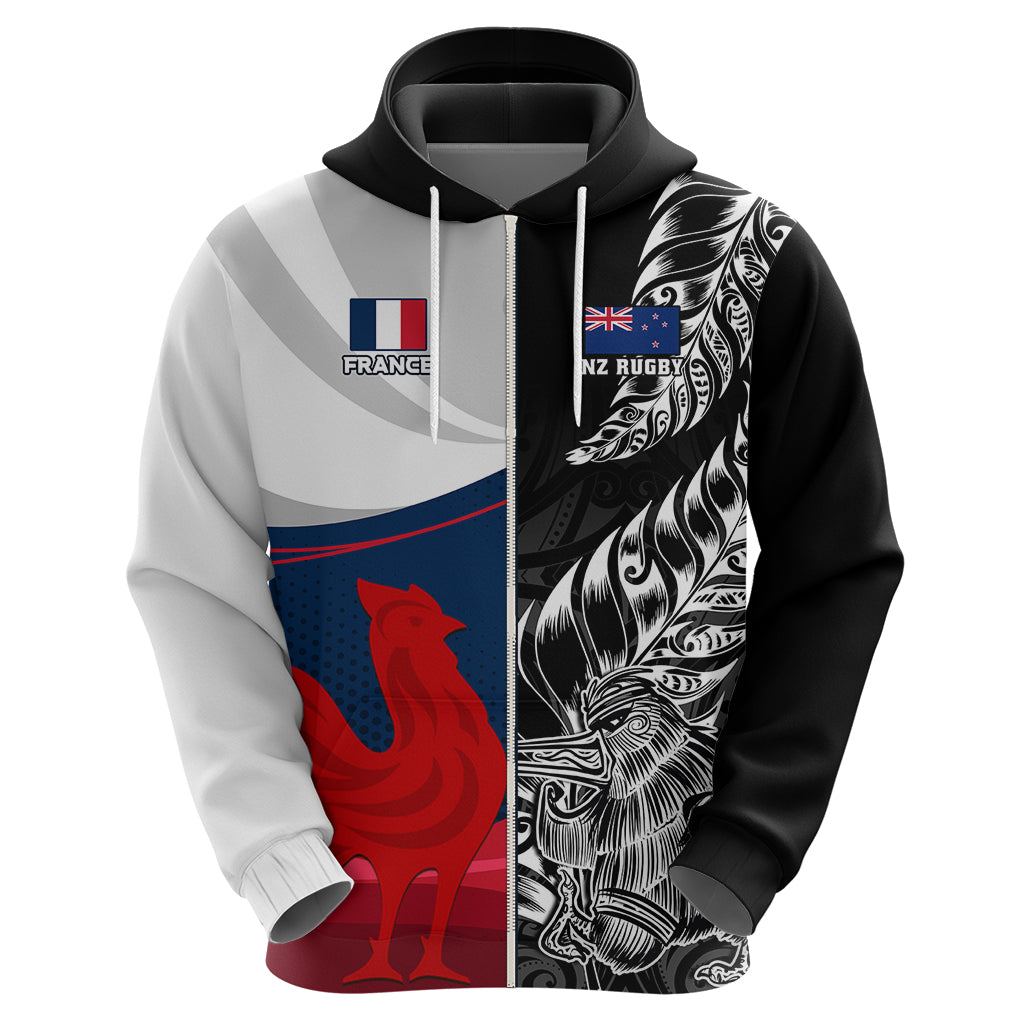 Custom New Zealand And France Rugby Hoodie XV de France Kiwi Silver Fern 2023 World Cup LT01