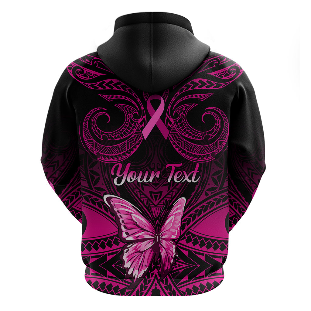 Personalised Pink Out Hoodie Breast Cancer Awareness Polynesian Pattern Black Version LT01