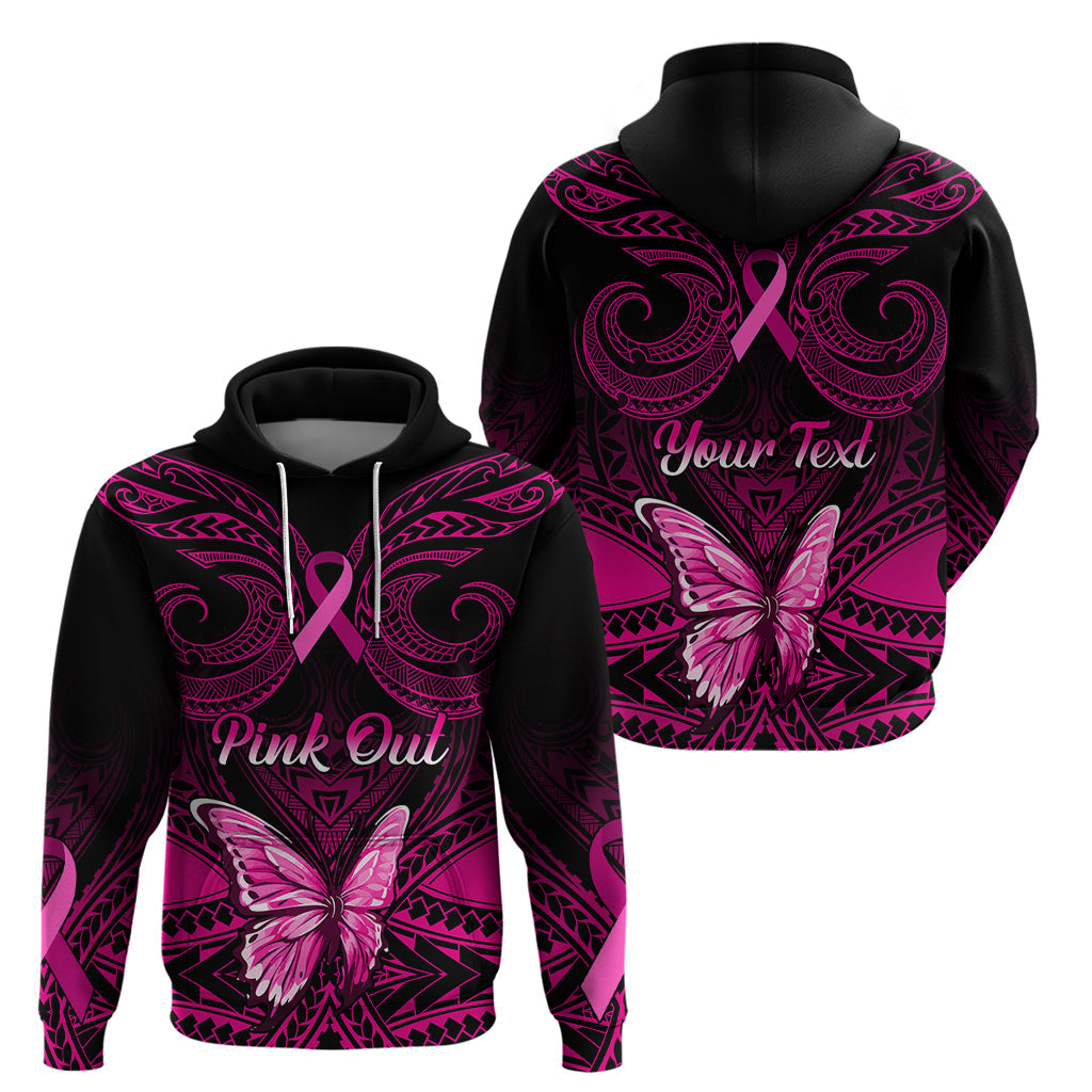 Personalised Pink Out Hoodie Breast Cancer Awareness Polynesian Pattern Black Version LT01