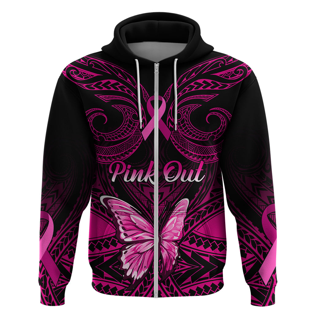 Personalised Pink Out Hoodie Breast Cancer Awareness Polynesian Pattern Black Version LT01