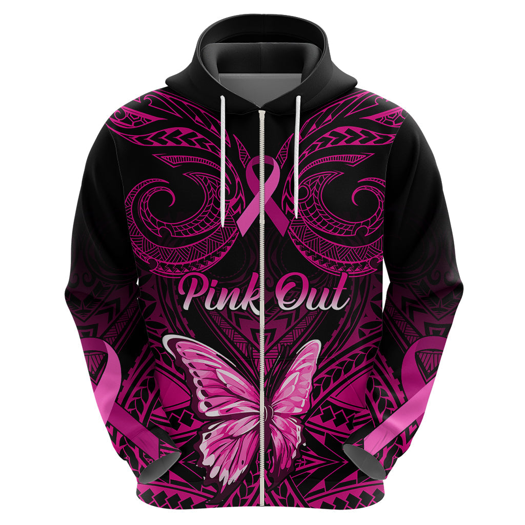 Personalised Pink Out Hoodie Breast Cancer Awareness Polynesian Pattern Black Version LT01