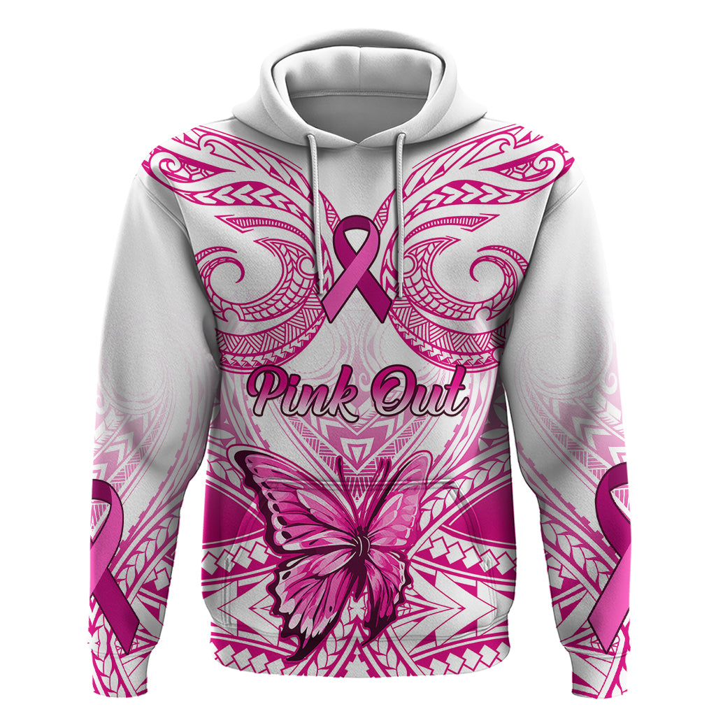 Personalised Pink Out Hoodie Breast Cancer Awareness Polynesian Pattern White Version LT01