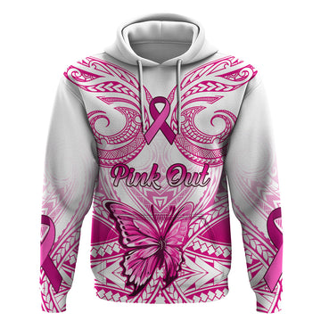 Personalised Pink Out Hoodie Breast Cancer Awareness Polynesian Pattern White Version LT01