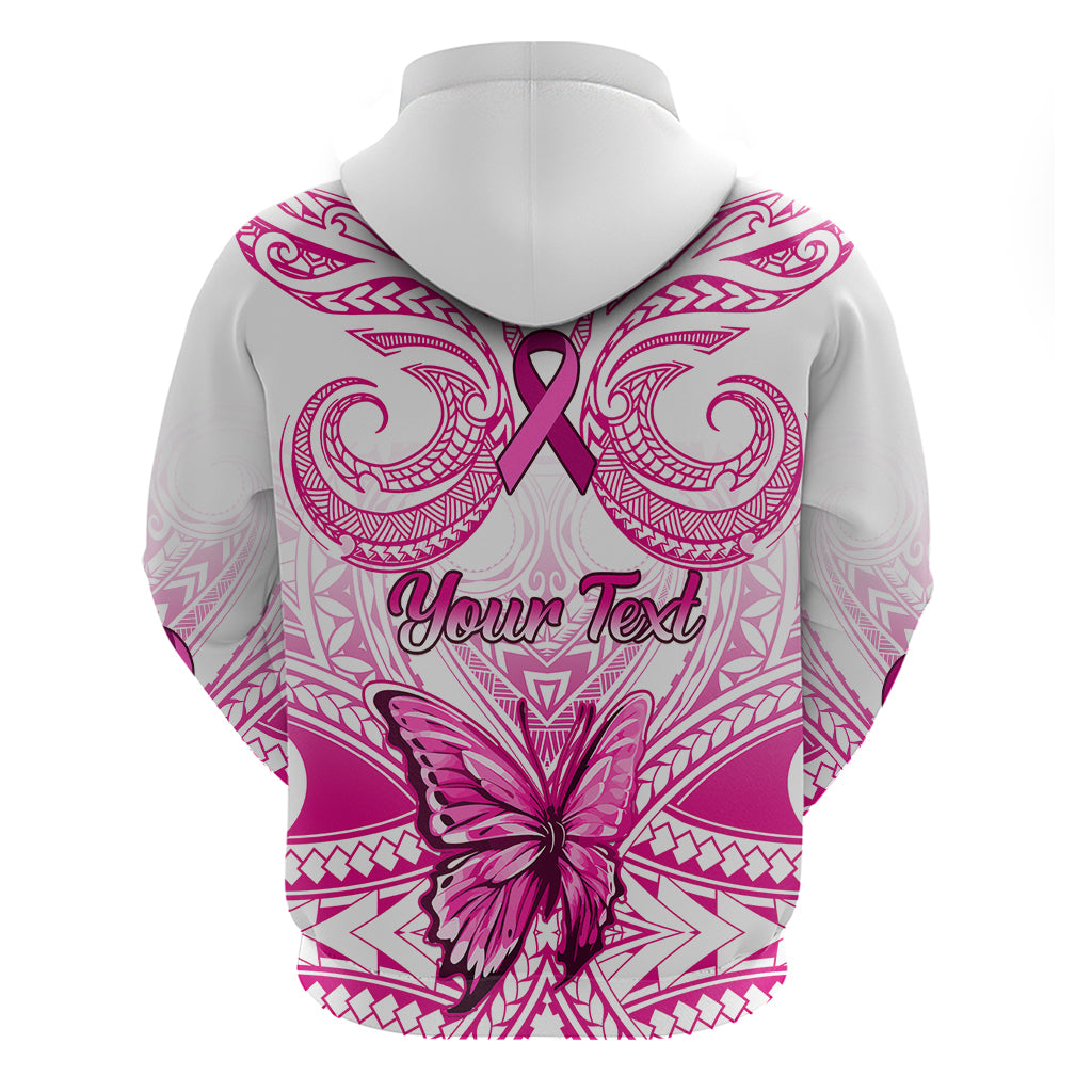 Personalised Pink Out Hoodie Breast Cancer Awareness Polynesian Pattern White Version LT01