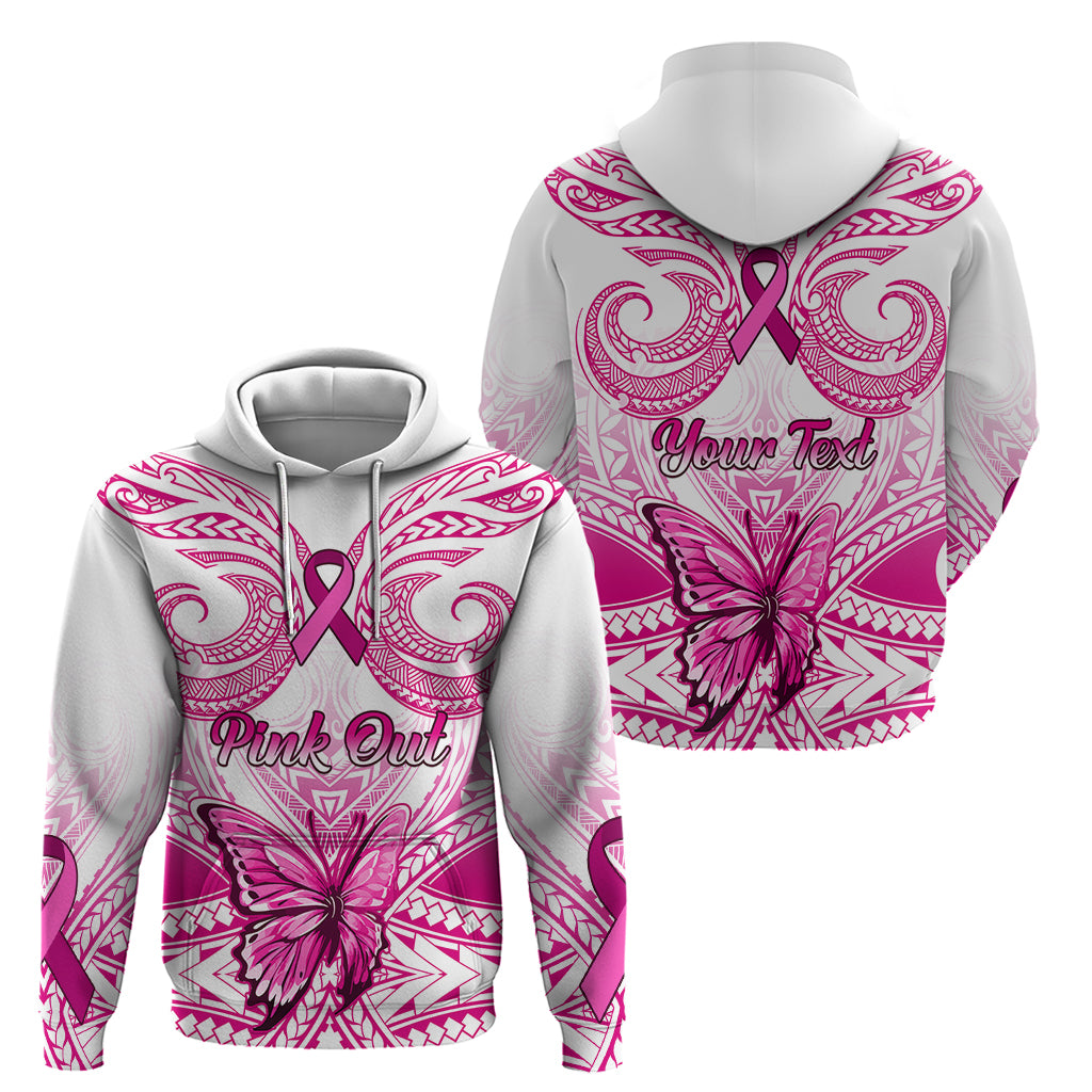 Personalised Pink Out Hoodie Breast Cancer Awareness Polynesian Pattern White Version LT01
